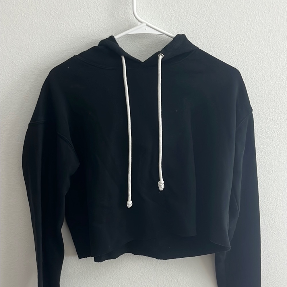 Black Crop Hoodie Sweatshirt